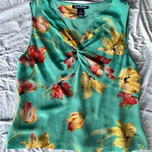 Evan Picone 100%silk Floral Sleeveless Top - Green and Yellow
